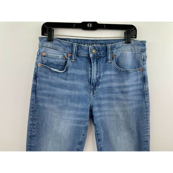 American Eagle 31x32 Skinny Jeans Raw Hem B44-02 Light Wash Mid Rise Flex - Picture 3 of 11